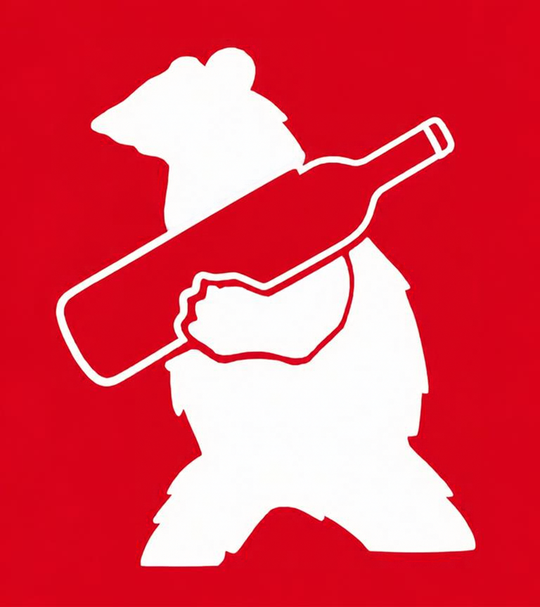 Oso brindando con una botella de vino, ilustración de marca de Radio Na Zdrowie
